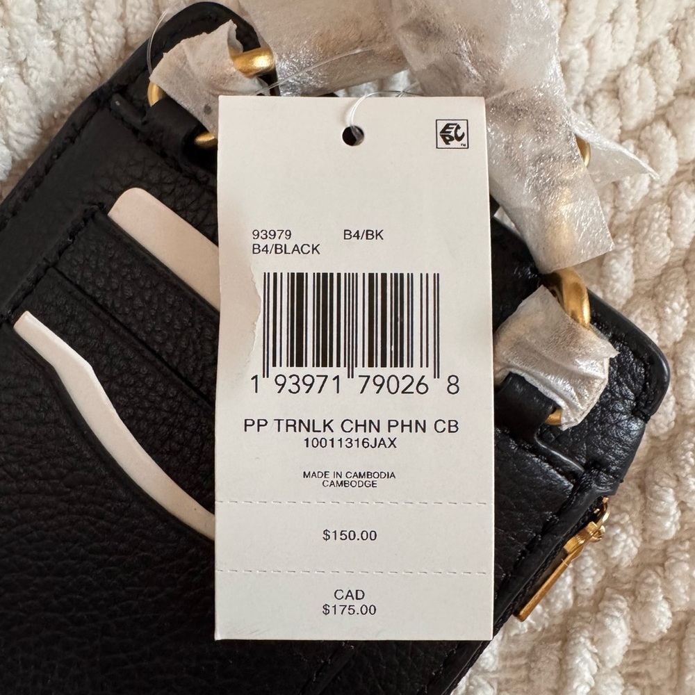 Coach NWT Turnlock Chain Phone Crossbody Bag Black Pebble Leather - Picture 3 of 11